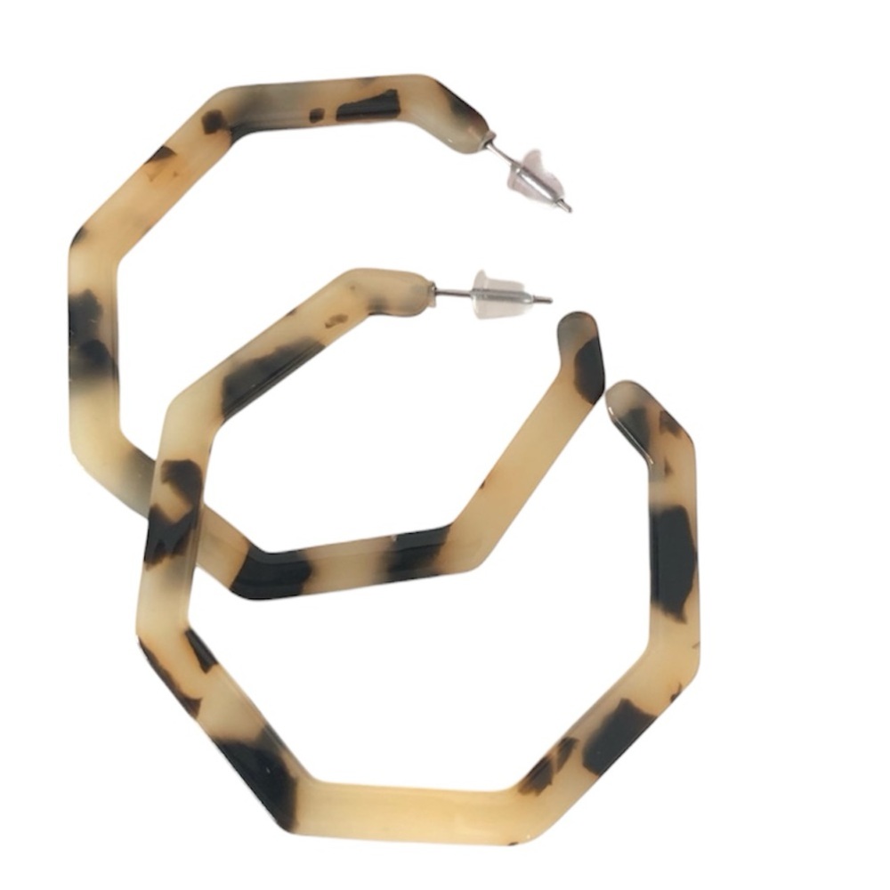 Acrylic Tortoise Shell Octagon Hoop Earrings